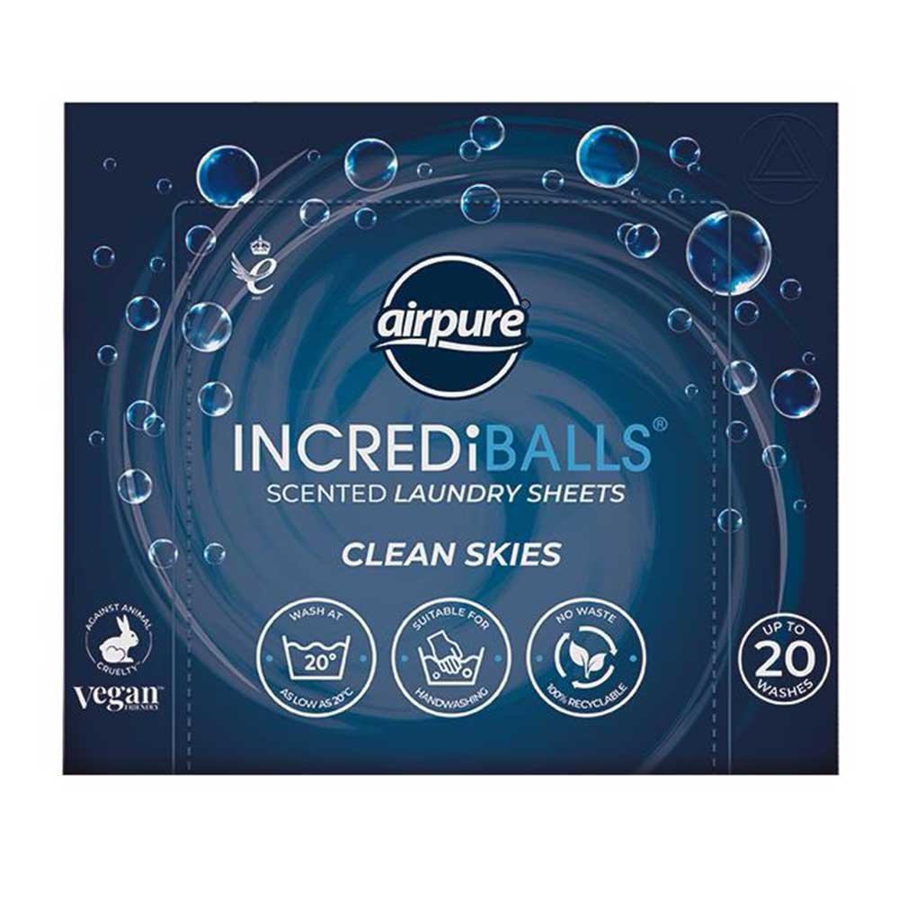 Best AirPure Incrediballs Laundry Sheets Clean Skies 20s | High Quality Cleaning Product Online - Product Image Best AirPure Incrediballs Laundry Sheets Clean Skies 20s | High Quality Cleaning Product Online - Product Image